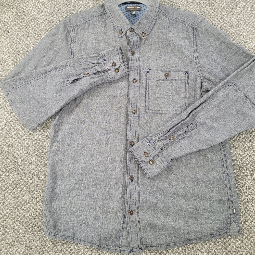 Toad&Co Mens Slim Fit Long Sleeve Button Down Shirt Gray Size M Elbow Patches